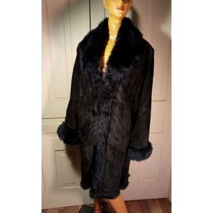 Wilsons Leather real suede faux fur trimmed coat warm genuine XXL